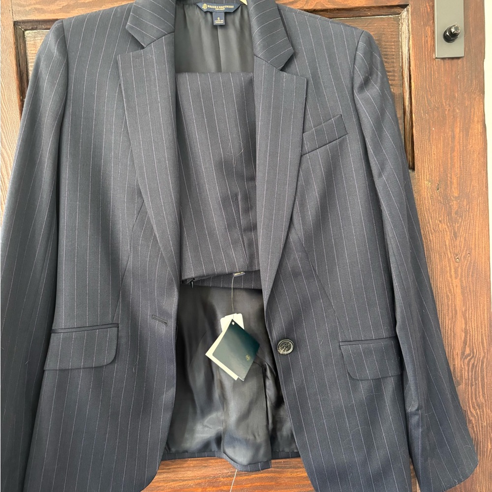 Brooks Brothers Women's Navy Pinstripe Blazer with matching skirt